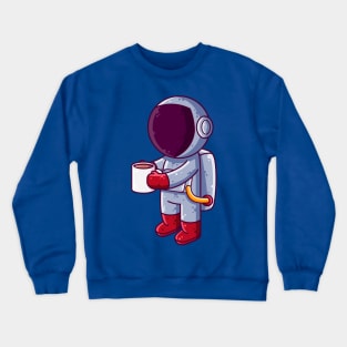 Cute Astronaut Drinking Coffee Cartoon Crewneck Sweatshirt